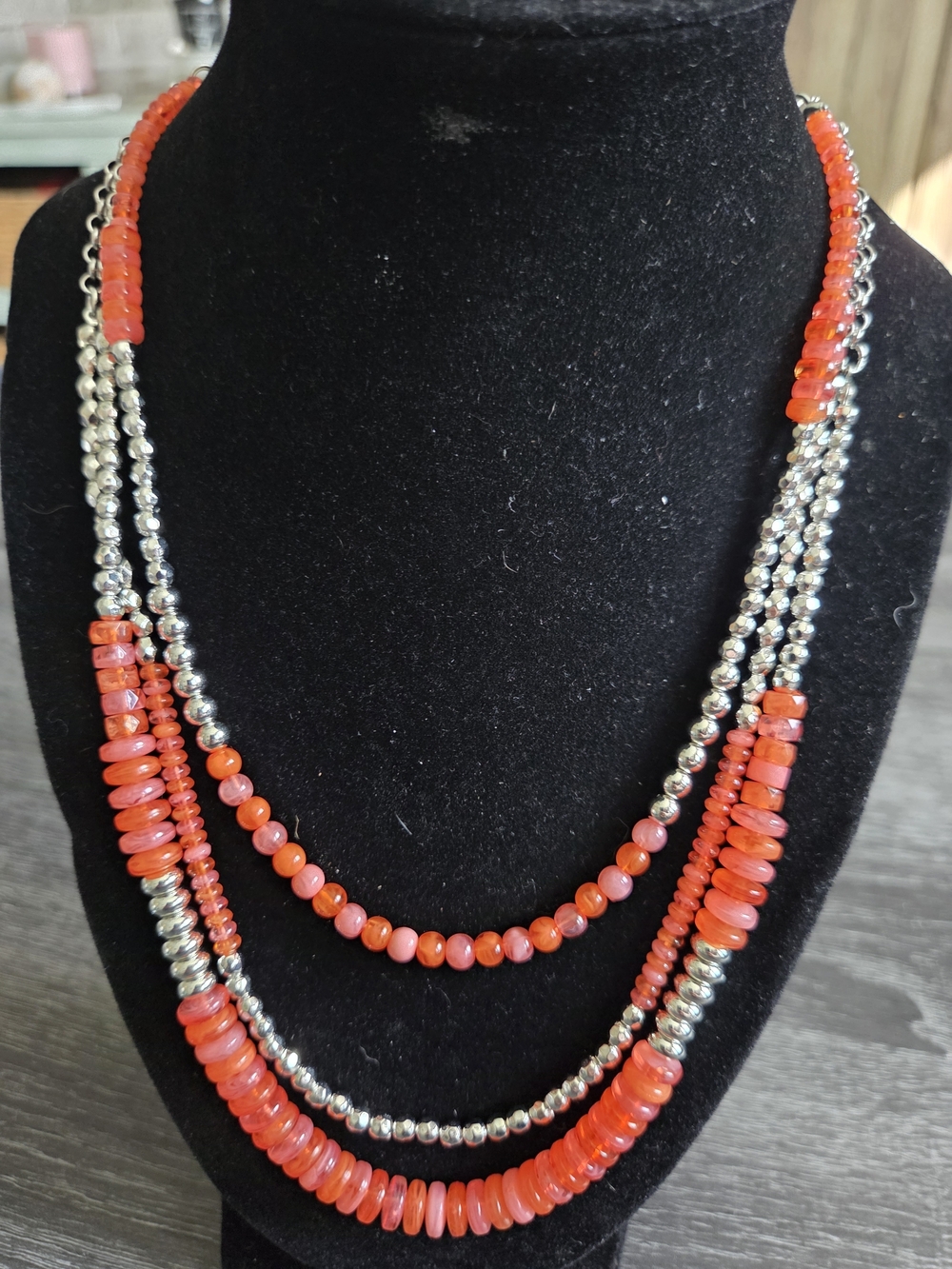 paparazzi Orange and Silver Multi-Strand Beaded Necklace